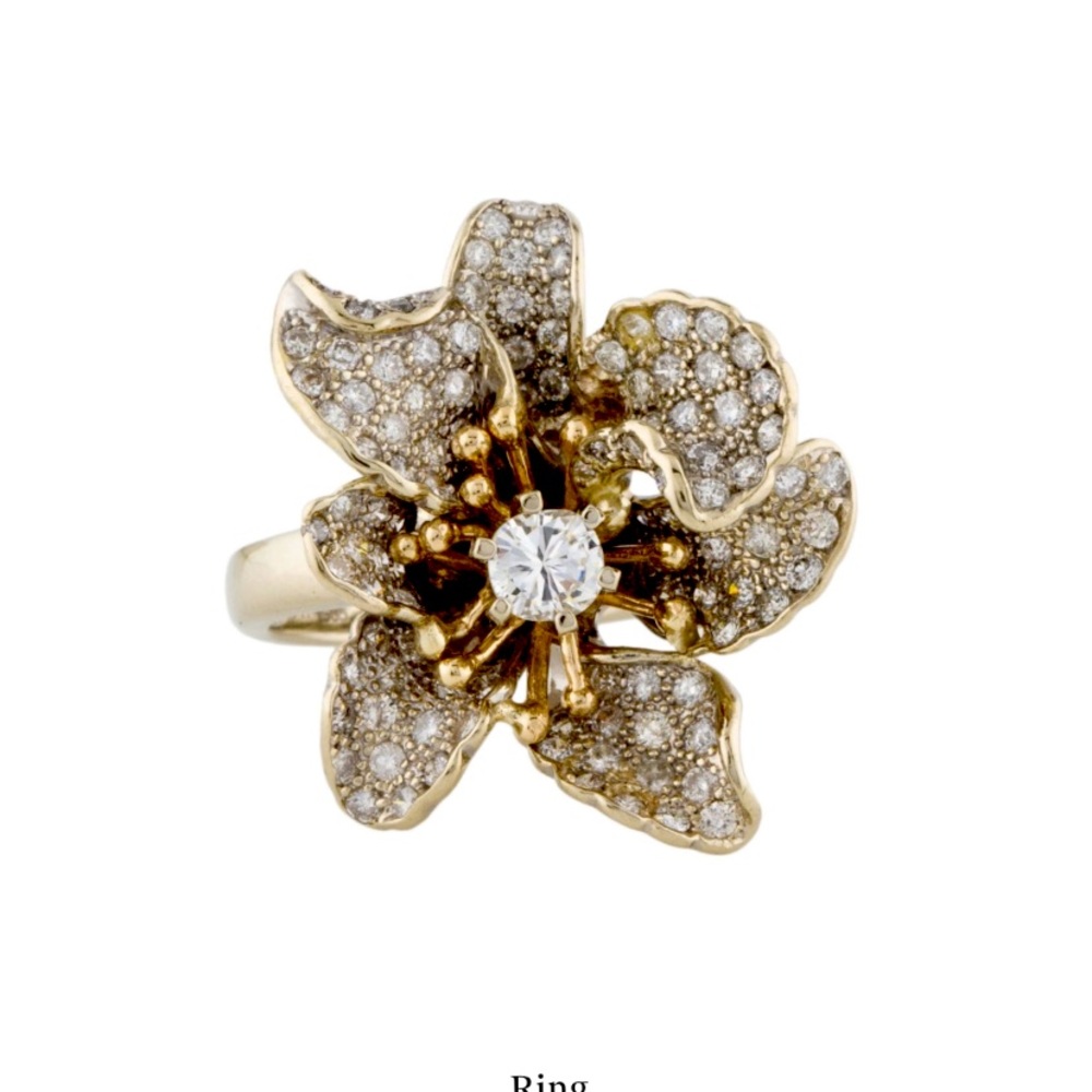 Diamond flower cocktail ring - 14kt white and yellow gold, 1.38 total carat wt.